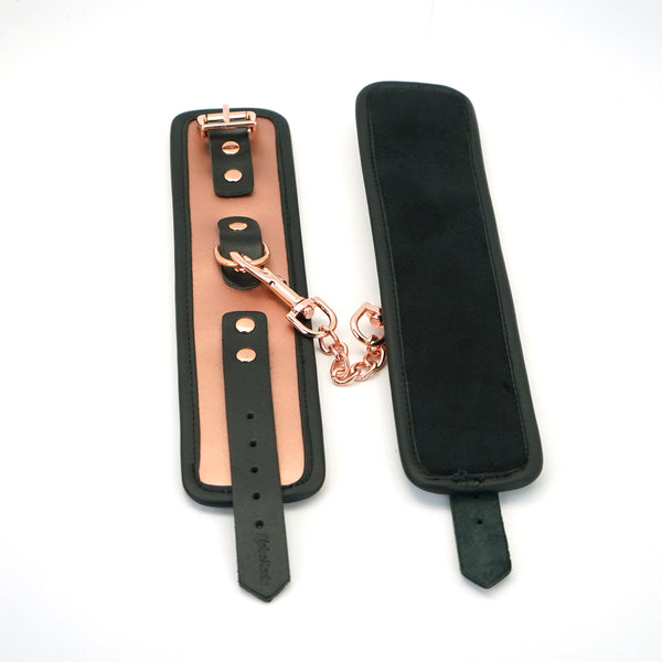 Rose Gold Leather Hogtie and Restraints Set with Luxurious Black Velvet Lining and Quick-Release Clips for Safe Bondage Play