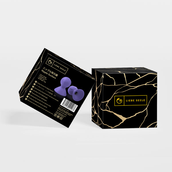 Silicone Nipple Suckers Vacuum Nipple Play Suckers in purple by LIEBE SEELE, displayed with stylish black and gold packaging