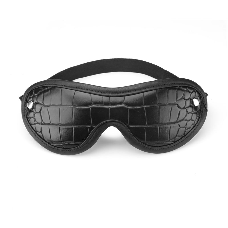 Faux crocodile leather blindfold with adjustable strap from Temptation 8 Pieces Bondage Kit