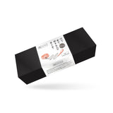 Black packaging box for LIEBE SEELE BDSM accessories, featuring images of a bondage collar and paddle, with multilingual descriptions