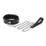 Faux crocodile leather collar with plush liner and attached silver chain leash from the Temptation 8 Pieces Bondage Kit