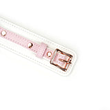Premium white and pink leather BDSM collar with rose gold buckle from Fairy collection