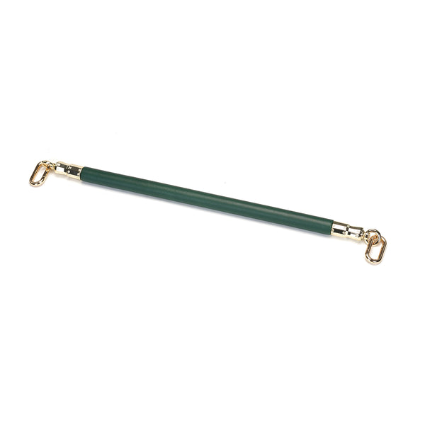 Mossy Chic Leather Spreader Bar with gold metal attachments for BDSM and restraint play