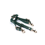 Mossy Chic Leather Forced Orgasm Wand Massager Harness Belt in green with adjustable gold buckles