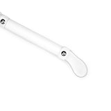 Close-up of Fuji White leather flogger handle with silver metal accents and hanging loop for impact play