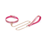 Lustre Rosa: Pink Leather Collar with Chain Leash