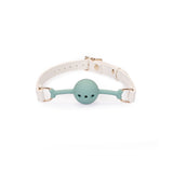 Boudoir Amor: Green Silicone Ball Gag (1.7 inch diameter) with White Leather Straps