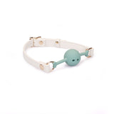 Boudoir Amor: Green Silicone Ball Gag (1.7 inch diameter) with White Leather Straps