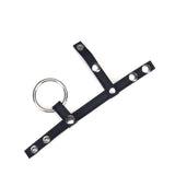 Vegan Fetish black faux leather cock ring with three studs and a central metal ring from LIEBE SEELE