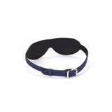 Cerulean Dominion:Blue leather blindfold with silver buckle