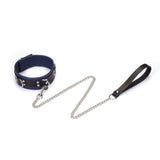 Cerulean Dominion: Blue Leather Collar with Chain Leash
