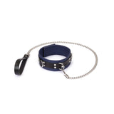 Cerulean Dominion: Blue Leather Collar with Chain Leash