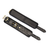 Crocodile Noir: Black Leather Ankle Cuffs with Bronze Hardware