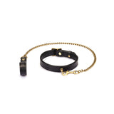 Crocodile Noir: Black Leather Collar with Chain Leash