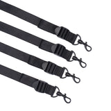 Adjustable black straps with metal clips and buckles for vegan leather under-mattress restraint set in bondage gear collection