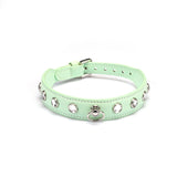 Liebe Seele premium green leather choker with diamonds and metal rings, perfect for dopamine fashion and SM play