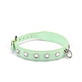 Liebe Seele green premium leather choker with diamonds, adjustable silver buckle, vibrant dopamine fashion accessory
