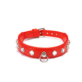 Liebe Seele premium red leather choker with diamonds for fashion and BDSM play