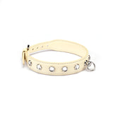 Liebe Seele ivory white premium leather choker with shiny diamonds and metallic hardware for fashion and bondage play