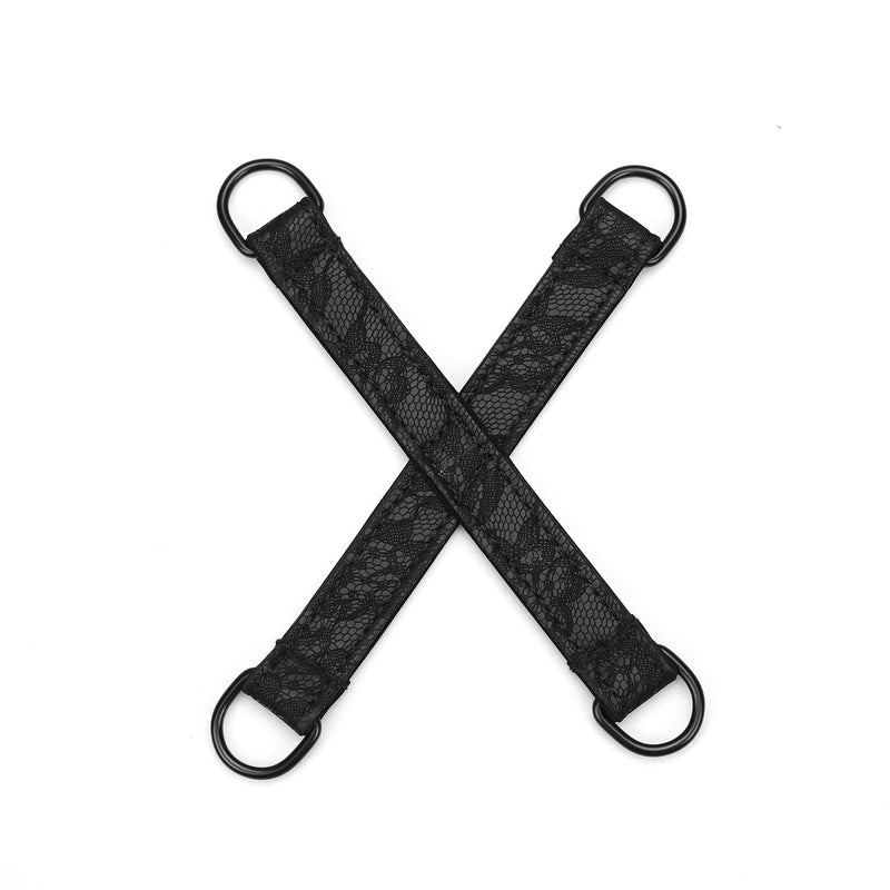 Black lace hogtie restraints for bondage play from Bound You beginner's bondage kit
