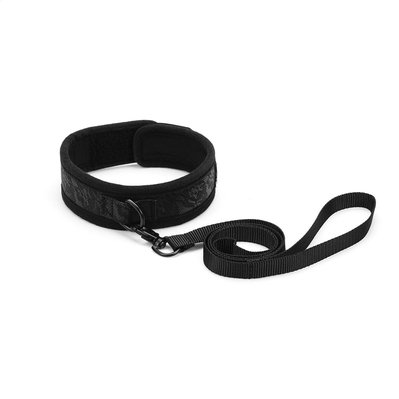 Black neoprene and lace collar from Bound You Beginner's Bondage Kit with Velcro and quick-release clip