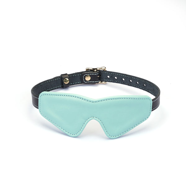 Italian leather blindfold in light green, showcasing premium cow leather, adjustable design, and a fashionable accessory for dopamine fashion enthusiasts