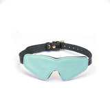 Italian leather blindfold in light green, adjustable strap with buckle, fashion bondage accessory