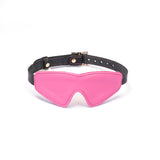 Fashionable rose red Italian leather blindfold with adjustable straps and comfortable lining for dopamine fashion trend
