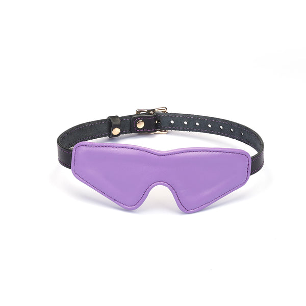 Italian Leather Blindfold in Purple with Adjustable Strap and Gold Buckle for Fashionable Bondage Wear