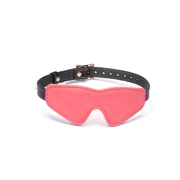 Red Italian leather blindfold with adjustable black buckle strap for sensory play and fashion accessory