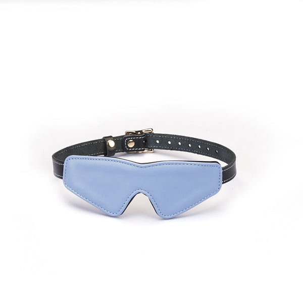 Italian leather blindfold in light blue with adjustable strap for fashion and bondage accessories