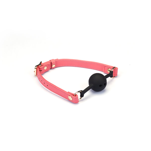 Italian Leather Breathable Ball Gag in Red with Adjustable Straps for Bondage Play
