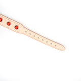 Liebe Seele premium pink leather choker with red gemstones and adjustable holes for fashion and bondage play