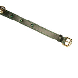 Luxury green leather choker with gemstones and gold-tone D-ring buckle, adjustable and high-quality bondage accessory