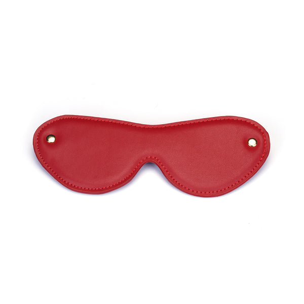 Faux Leather Red Blindfold for erotic play, featuring stitched edges and metallic rivets
