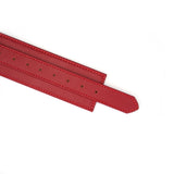 Adjustable red faux leather wrist to thigh cuffs kit showing detailed strap and buckle design for bondage play