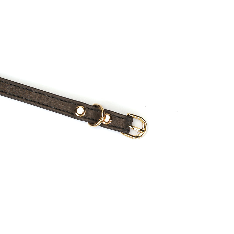 Black Italian Leather Choker Adjustable Buckle Close-up for BDSM Accessory
