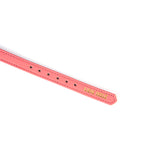 Red Italian leather choker with gold 'BITCH' letters and a gemstone on a white background, from LIEBE SEELE