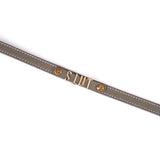 Grey Italian leather choker with gold letters SLUT and gemstones, adjustable buckle, premium cow leather fashion accessory