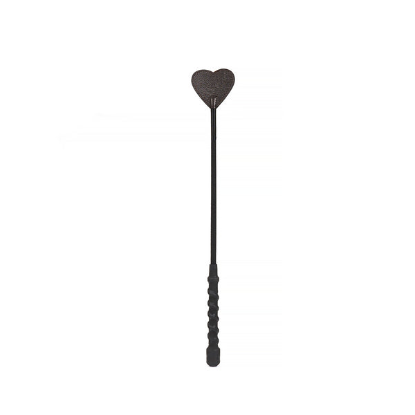 Brown leather riding crop with heart shape tip from Wild Gent BDSM collection, featuring textured handle for secure grip