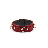 Kinbaku Ukiyoe luxury red rosy lamb suede leather collar with copper-plated metal hardware, emphasizing traditional Japanese bondage art aesthetics