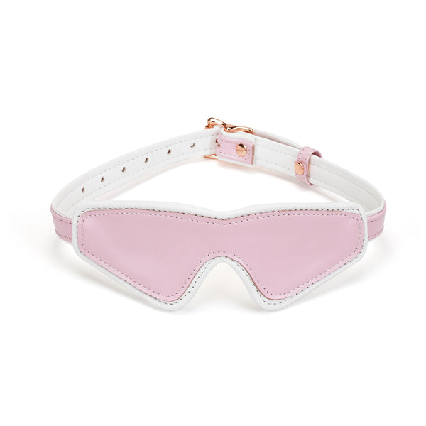 Fairy collection pink and white leather BDSM blindfold with rose gold buckle, adjustable and luxurious