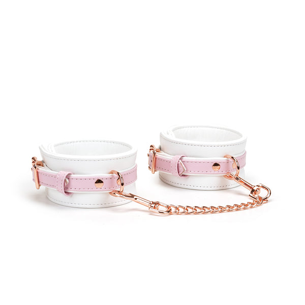Fairy collection white and pink leather handcuffs with rose gold hardware for BDSM play