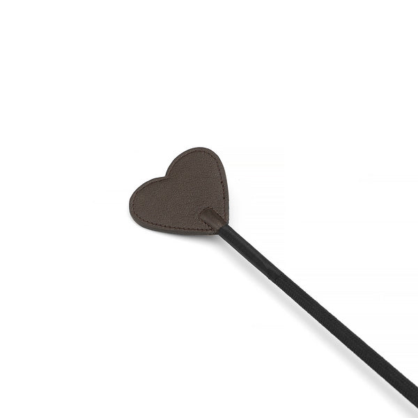 Brown leather riding crop with heart-shaped tip from the Wild Gent collection for BDSM impact play