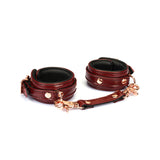 Wine Red: Leather Narrow Handcuffs with Rose Gold Hardware