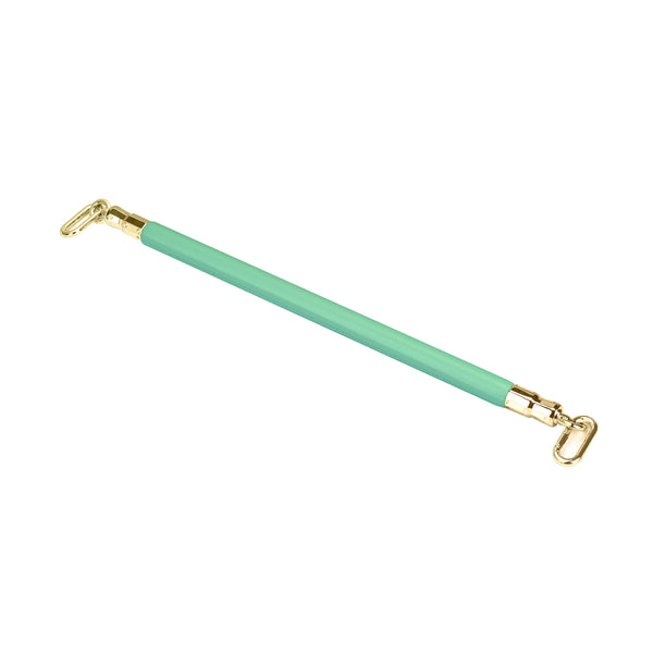 Green leather-coated BDSM spreader bar with rose gold accents from the Fairy collection