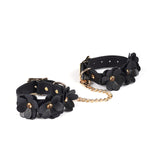 Black Leather Flowers Hand Cuffs