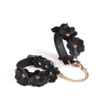 Black Leather Flowers Hand Cuffs