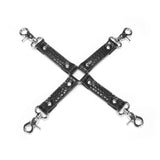 Faux crocodile leather hog tie with metal clips for bondage play
