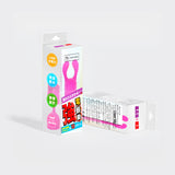 Dynamic Rainbow Silicone Bullet Vibrators packaged in multicolored box highlighting USB charging and 10 vibration modes, next to accessory package